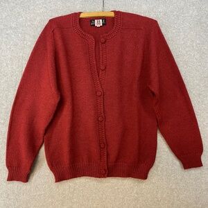 Mon Repos Cardigan Sweater Size M Red Button Front Alpaca Wool Long Sleeve Peru